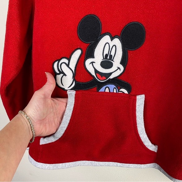 Vintage 90s Disney red Mickey fleece pullover hoodie unisex size medium sweater - Picture 4 of 6